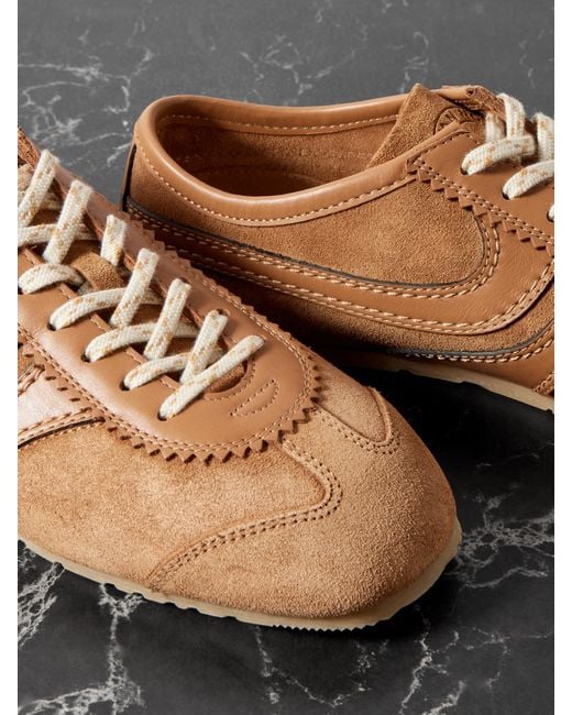 Dries Van Noten Brown Leather-Trimmed Suede Sneakers