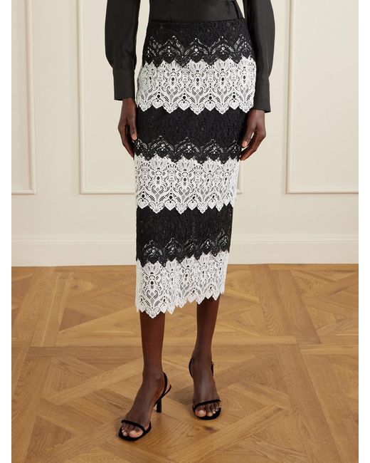 Carolina Herrera Black Lace Midi Skirt
