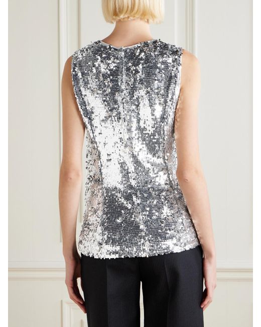 Dolce & Gabbana Gray Sequined Satin Top