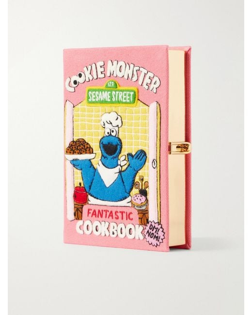 Olympia Le-Tan White Cookie Monster Fantastic Cookbook Embroidered Canvas Clutch