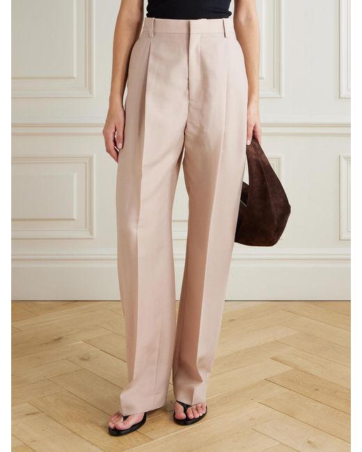 Wardrobe NYC Pink Pleated Mohair-Blend Twill Straight-Leg Pants