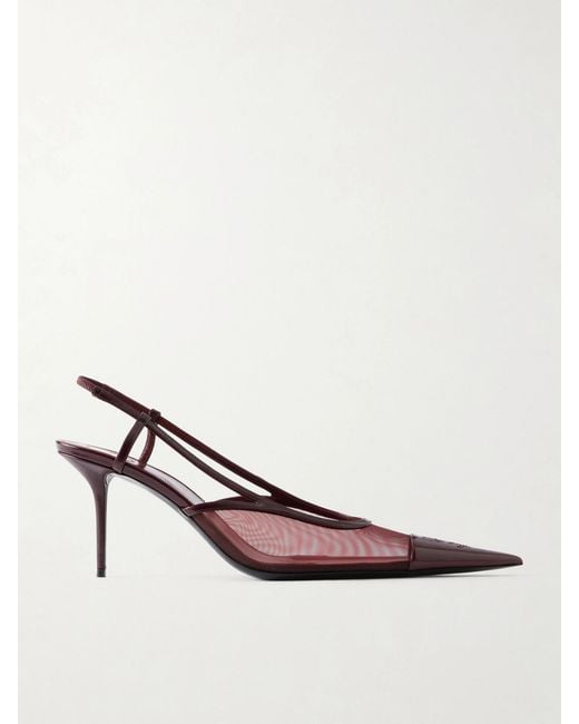 Saint Laurent Pink Renée Cassandre-Embroidered Patent Leather-Trimmed Mesh Slingback Pumps
