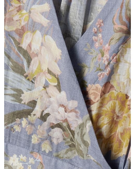 Zimmermann Blue Tallow Floral-Print Cotton-Voile Midi Wrap Dress