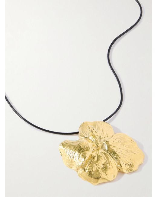YSSO Metallic Eden Rock St Barths Hibiscus-Plated And Cord Necklace