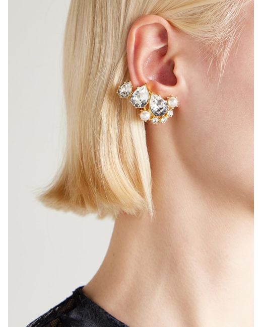 Oscar de la Renta White Crystal-Embellished-Tone Earrings