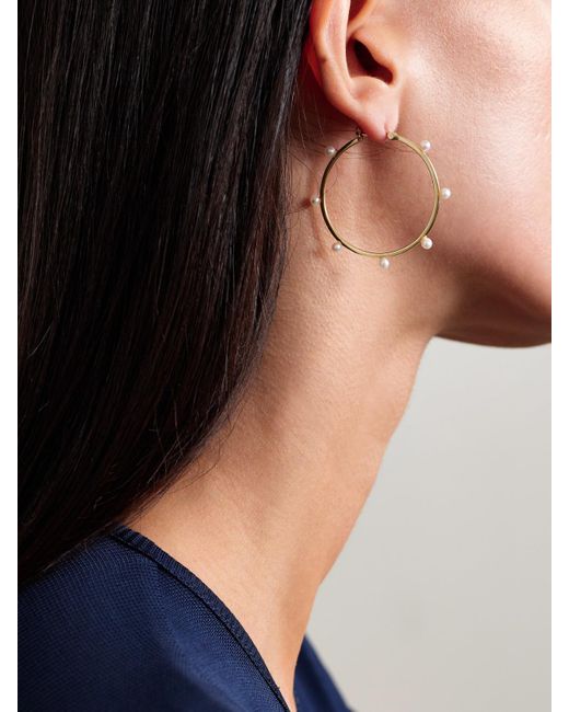 Mateo Natural Large Dot 14-Karat Pearl Hoop Earrings