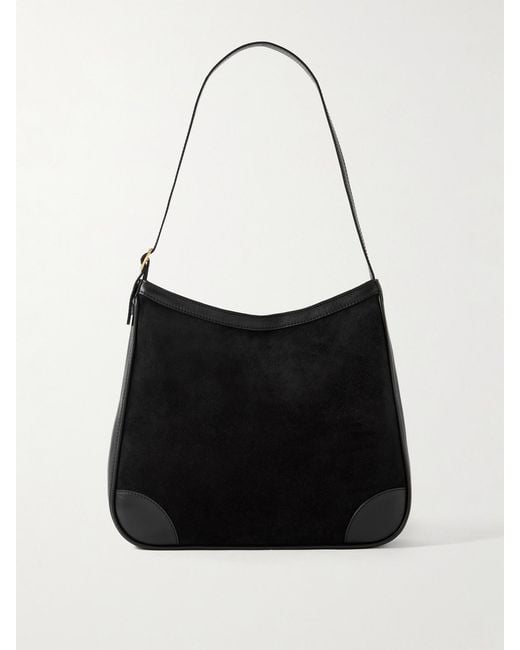 Nili Lotan Black Abbey Leather-Trimmed Suede Shoulder Bag