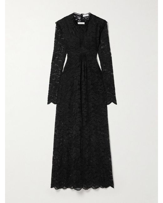 Rabanne Black Pintucked Scalloped Lace Maxi Dress