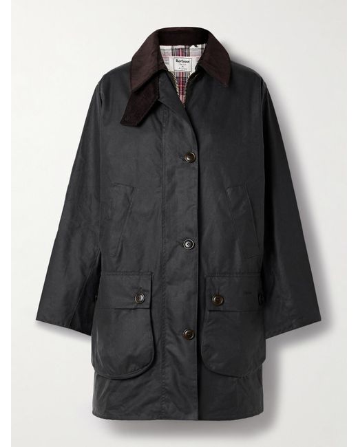 Barbour Black The Edit By Alexa Loren Jacke Aus Gewachster Baumwolle Mit Cordbesätzen