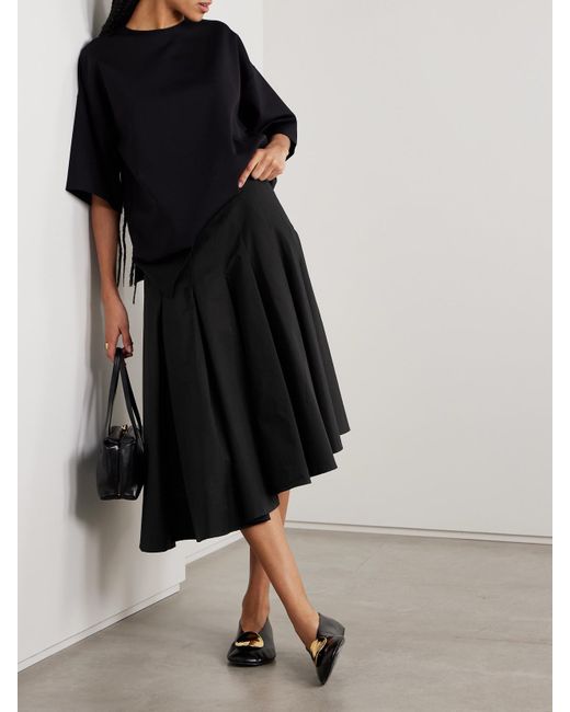 FFORME Black Rio Asymmetric Paneled Cotton-Poplin Midi Skirt