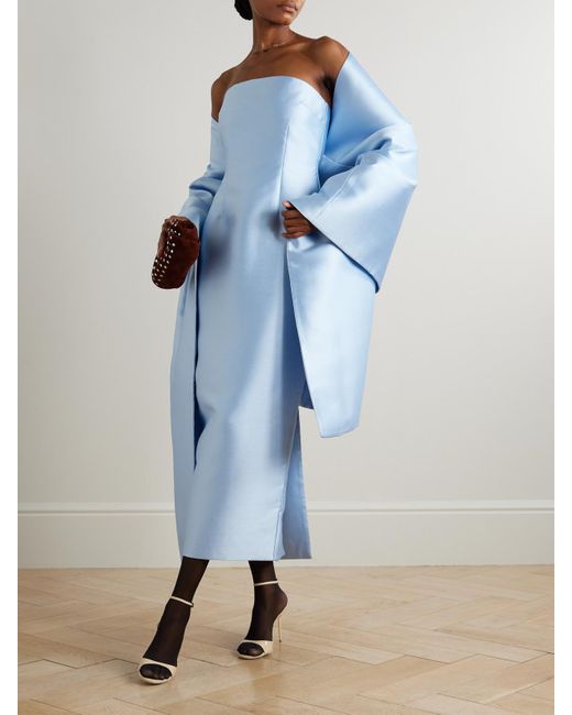 Solace London Blue Renee Cape-Effect Satin Midi Dress