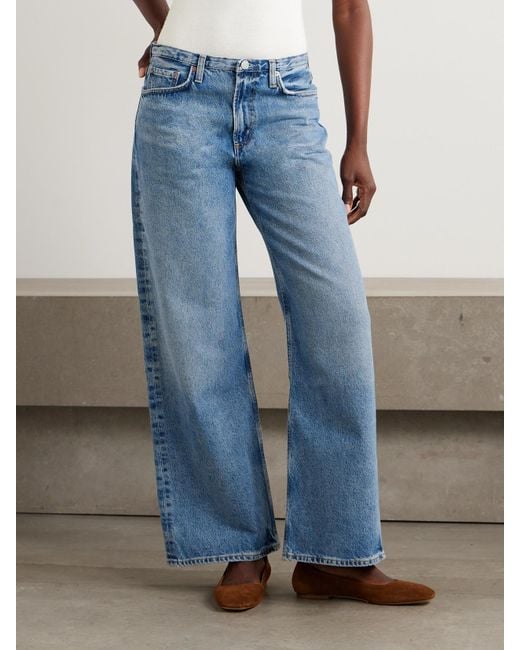 Agolde Blue Kiera Mid-Rise Wide-Leg Organic Jeans