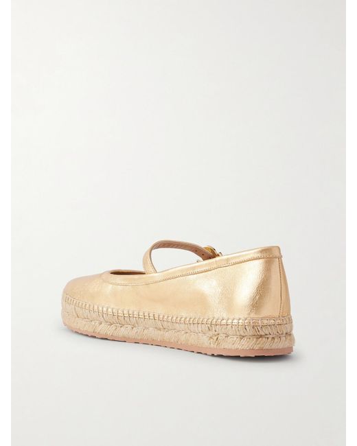 Gianvito Rossi Elda Metallic Leather Espadrille Mary Jane Flats in ...