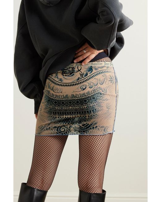 Jean Paul Gaultier Green Printed Stretch-Jersey Mini Skirt