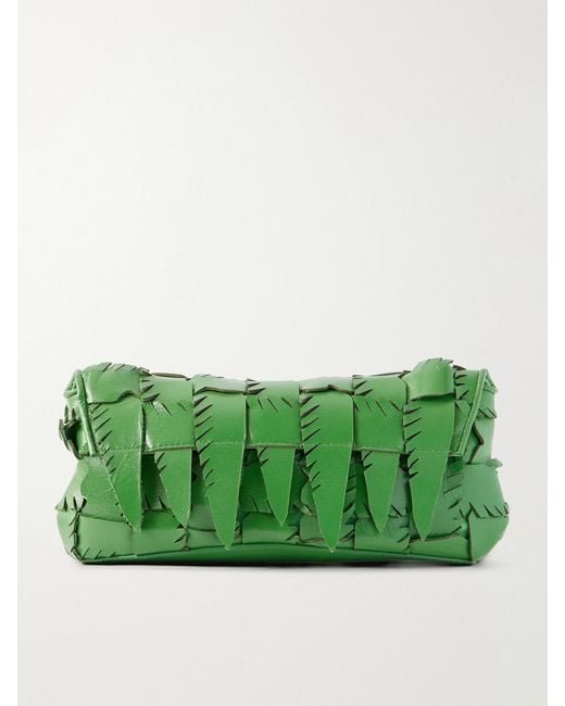 Staud Green Leaf Woven Leather Clutch Bag