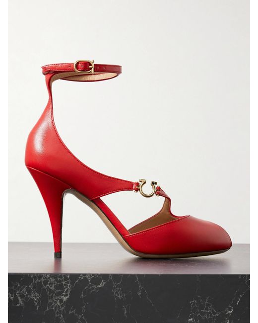 Ferragamo Red Molly Pumps Aus Leder Mit Verzierung