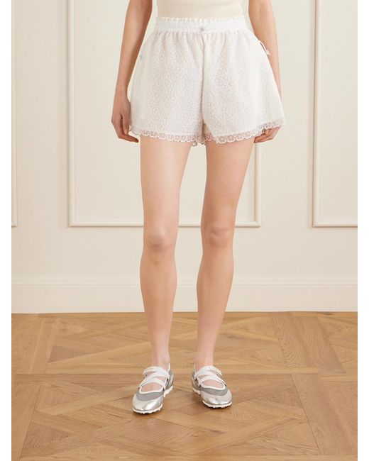 CECILIE BAHNSEN White Embroidered Tulle Shorts