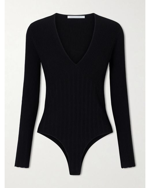 Maria McManus Black Recycled Ribbed-Knit Bodysuit