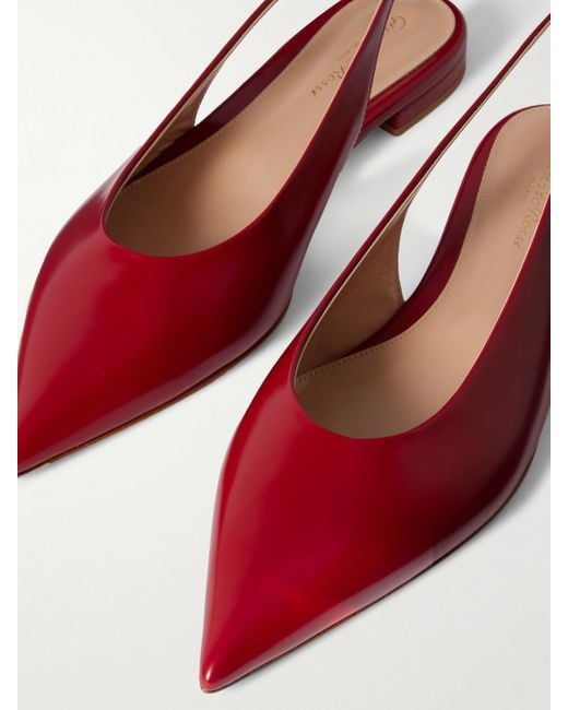 Gianvito Rossi Red Robbie Flache Slingback-Schuhe Aus Lackleder