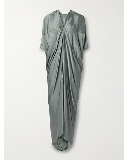 Rick Owens Gray Kite Draped Washed-Charmeuse Maxi Dress