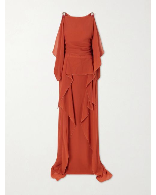 Lanvin Red Ruffled Silk-Chiffon Gown