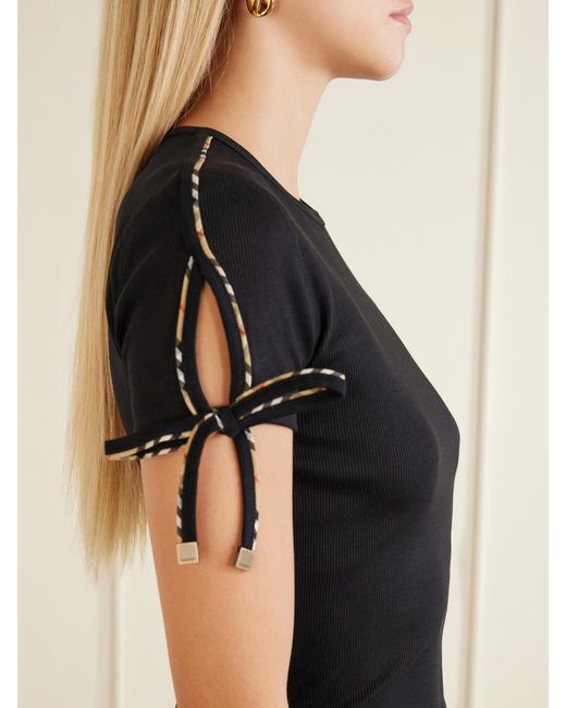Burberry Black Tie-Detailed Ribbed Stretch-Cotton Jersey Mini Dress