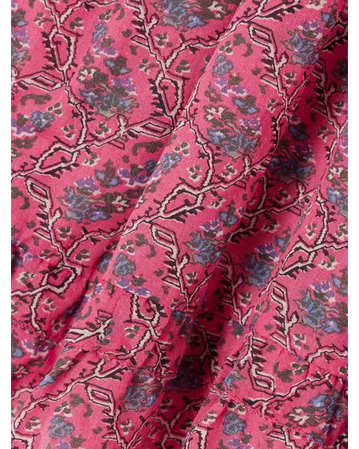 Isabel Marant Red Fabino Tie-Detailed Ruffled Printed Cotton-Voile Blouse