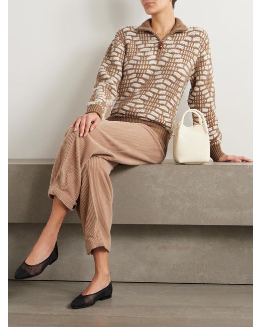 Loro Piana Brown Jacquard-Knit Camel Hair Sweater