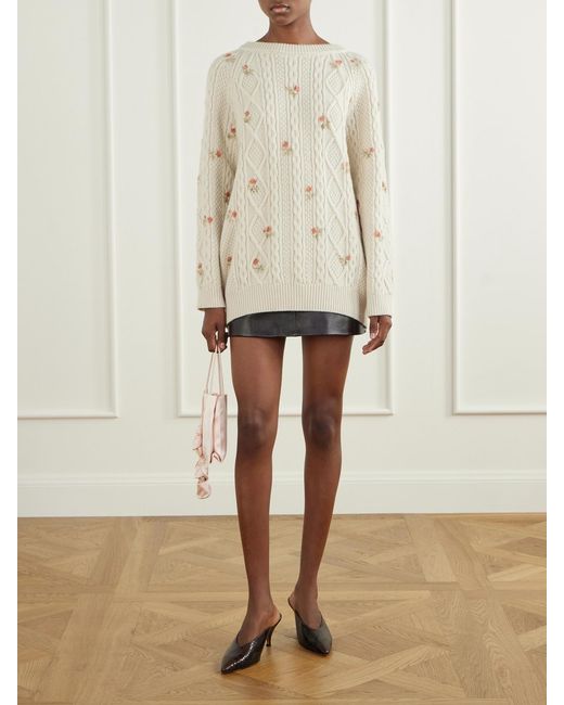 Magda Butrym Natural Floral-Print Cable-Knit Wool And Cashmere-Blend Sweater