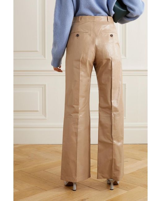 Marni Natural Pintucked Leather Wide-Leg Pants