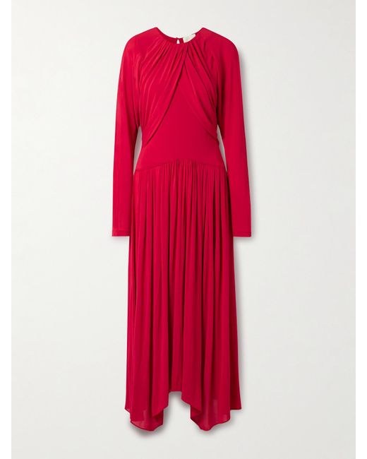 Isabel Marant Red Galina Asymmetrisches Kleid Aus Stretch-Jersey Mit Raffungen Und Überschlag