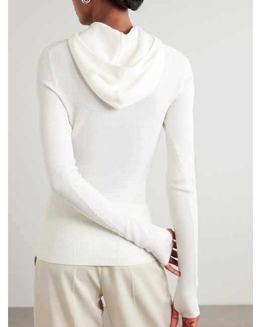 Frankie Shop White Danae Hooded Ribbed-Knit Top