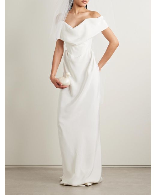 Vivienne Westwood White Nova Cocotte Schulterfreie Robe Aus Seiden-Crêpe Mit Raffungen