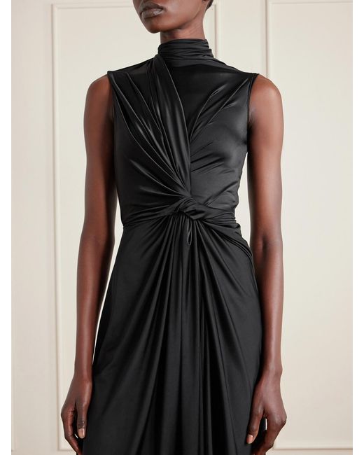 Balenciaga Black Asymmetric Draped Knotted Satin-Jersey Dress