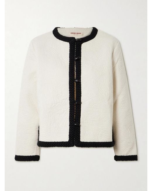 Emporio Sirenuse White Iole Braid-Trimmed Quilted Cotton Jacket