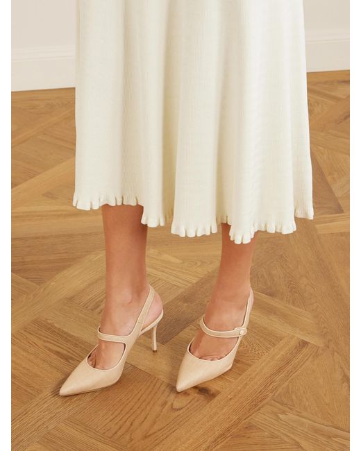 Manolo Blahnik Natural Campari 90 Suede Slingback Pumps