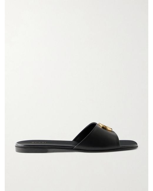Gucci White Logo-Embellished Leather Slides