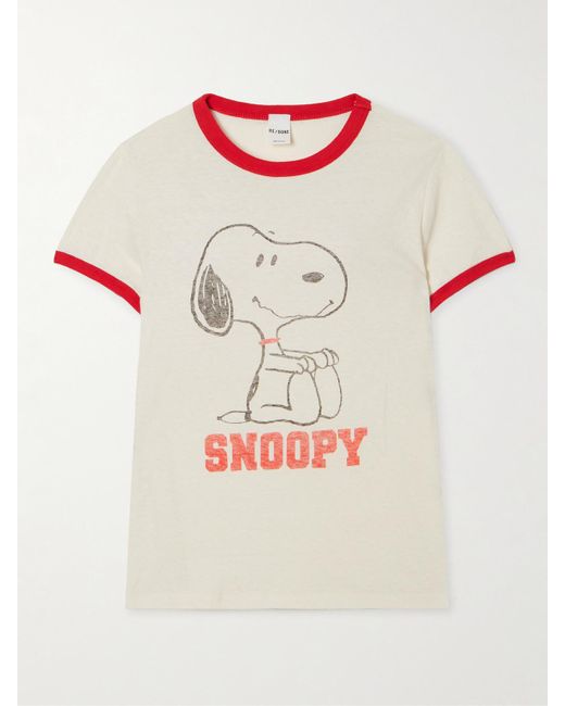 Re/done Gray Peanuts 60S Slim Ringer Printed Cotton-Jersey T-Shirt