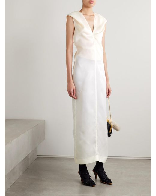Khaite White Ima Midikleid Aus Seidengazar Mit Raffungen