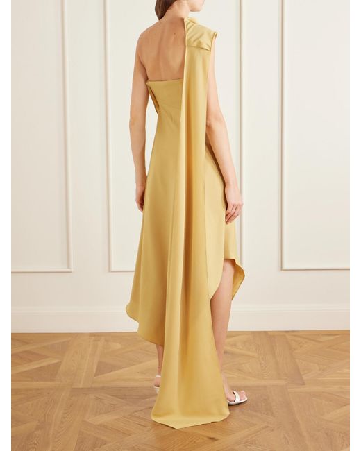 Marmar Halim Metallic Asymmetric Draped Crepe Midi Dress