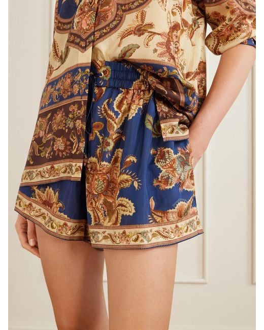 Zimmermann Blue Aster Printed Silk Shorts