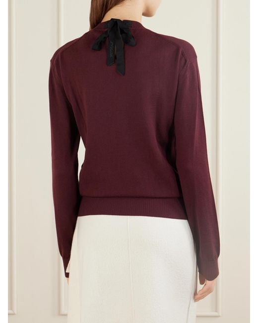 Lanvin Purple Bow-Detailed Wool-Blend Cardigan