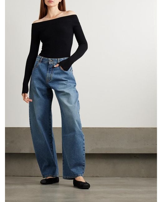 Alaïa Black Off-The-Shoulder Ribbed-Knit Bodysuit