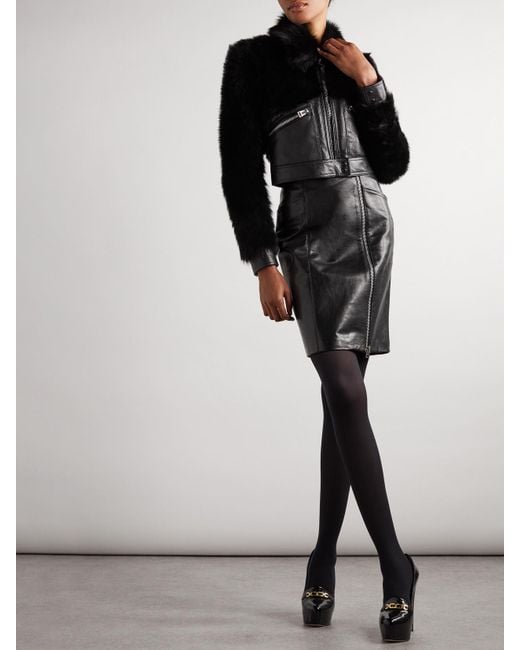 Tom Ford Black Paneled Leather Mini Skirt