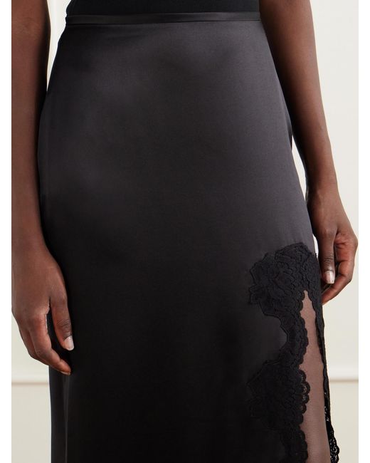 Valentino Garavani Blue Lace-Trimmed Silk-Satin Midi Skirt