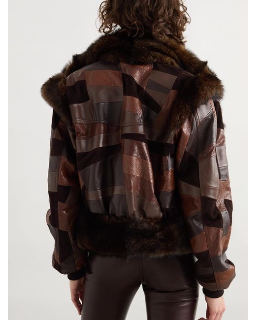 Chloé Brown Patchwork Leather And Shearling Jacket