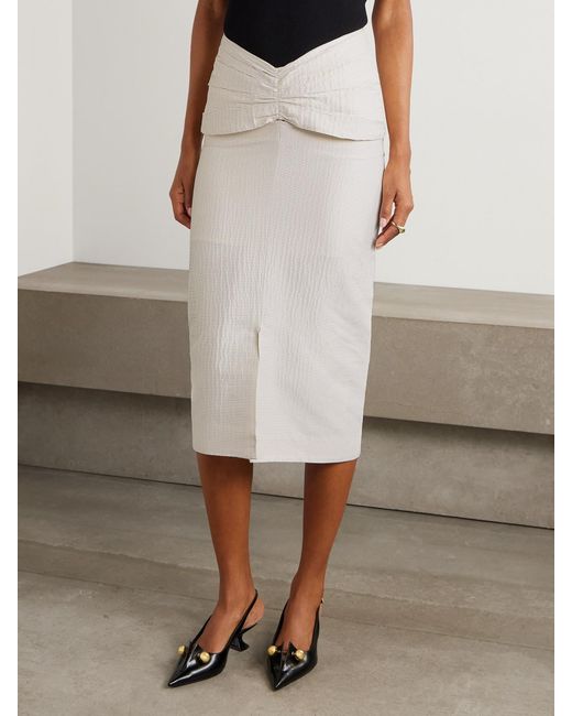Lanvin White Draped Satin-Jacquard Midi Skirt