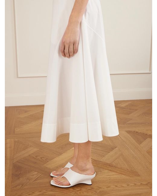 Khaite White Artin Paneled Cotton-Poplin Midi Skirt