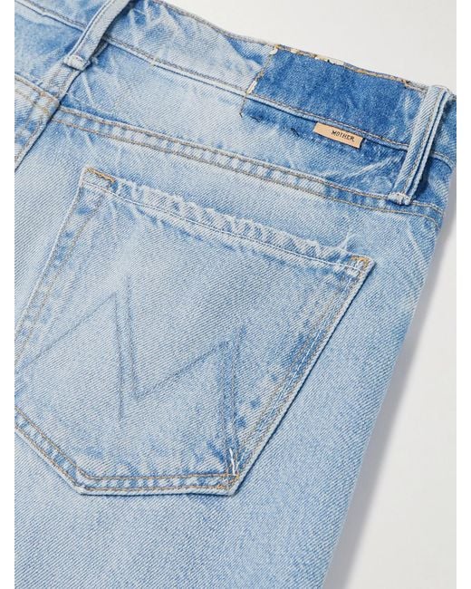 Mother Blue Maven Sneak Distressed High-Rise Straight-Leg Jeans