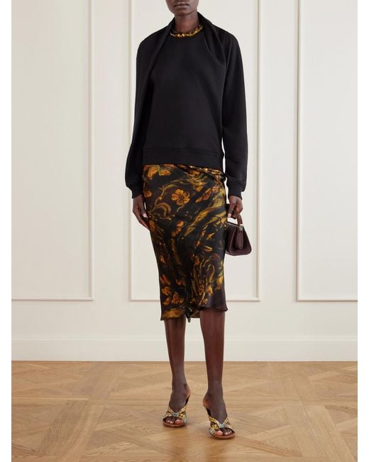 Dries Van Noten Black Draped Cotton-Jersey Sweatshirt